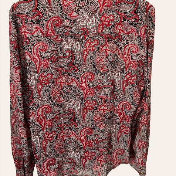 St. John Collection Red Paisley Print Silk Collared Button Up Blouse Size 10 - Picture 8 of 9